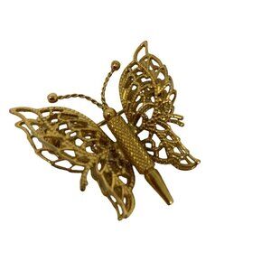 Vintage MONET Butterfly Brooch Gold Tone Double Wings Filigree Pin GrannyCore